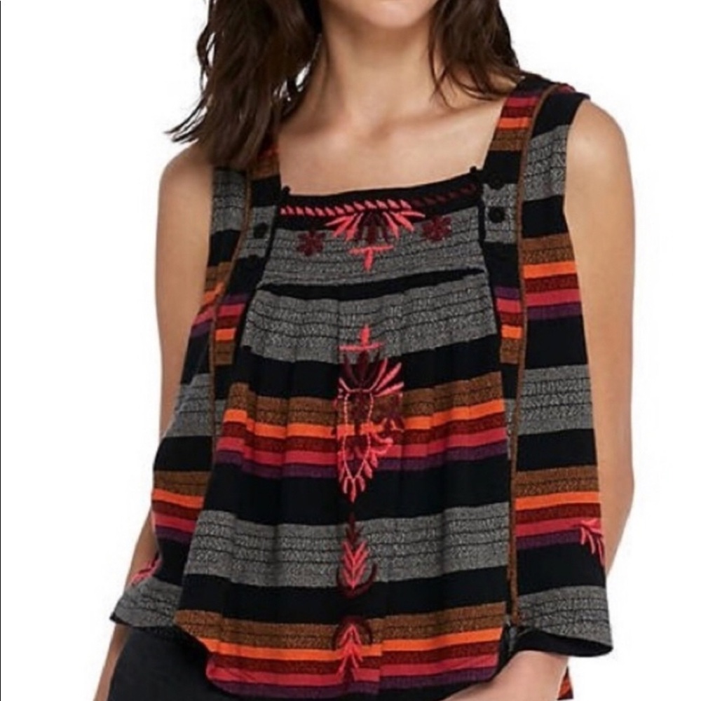 Free People Embroidered Stripe Tank Top Cutout